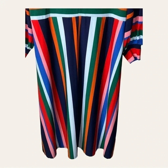 1033. ELOQUII MULTI COLOR STRIPE MIDI DRESS WITH TIE AROUND NECKLINE/KEYHOLE - Picture 13 of 13